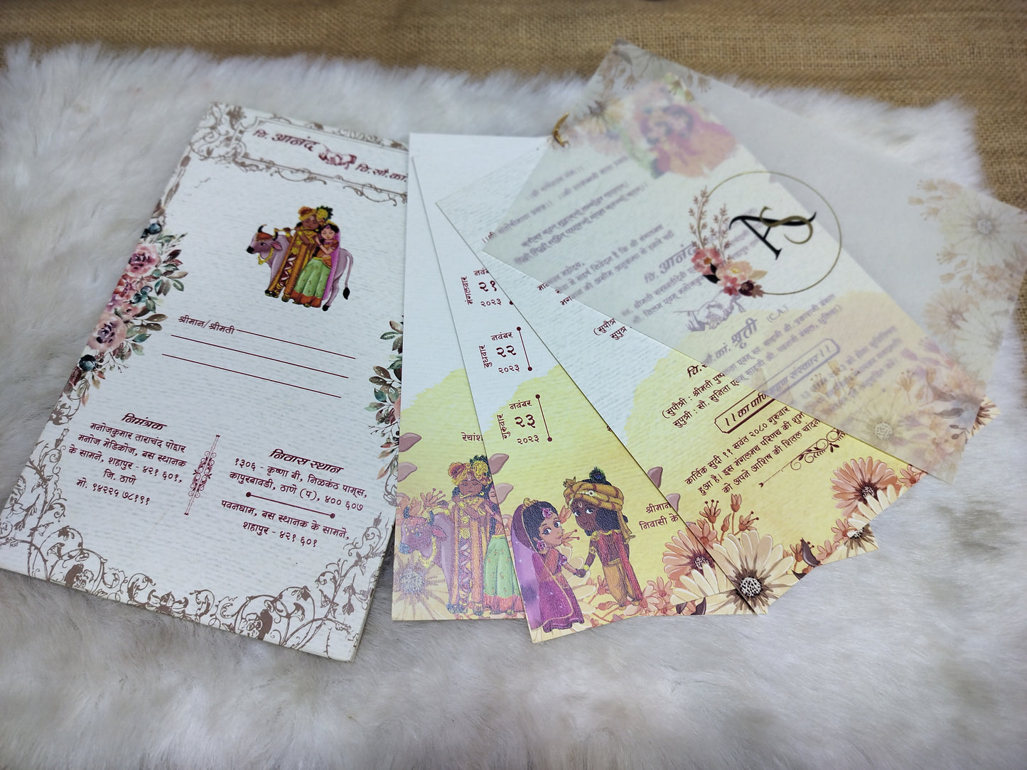 Adorable Radha Krishna Caricature Card with Splash of Colors | SS - 8025