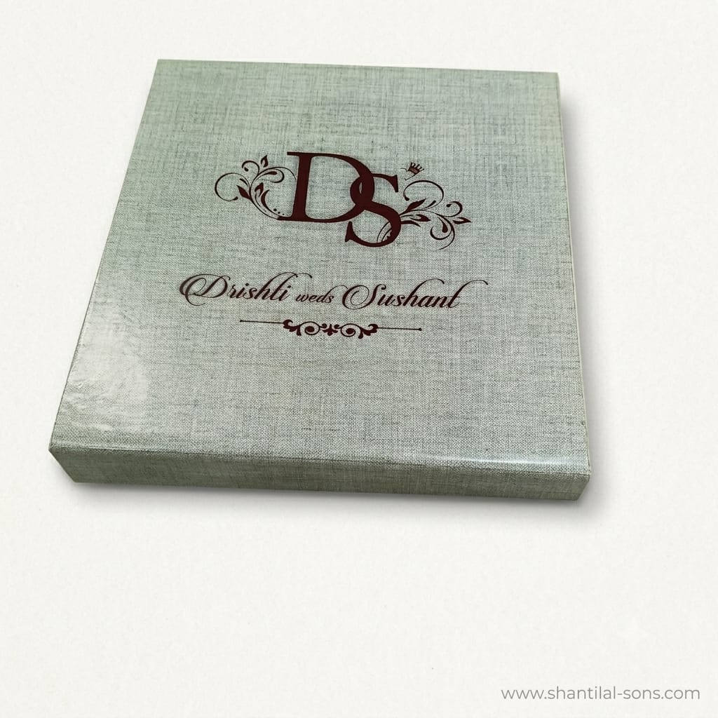 Luxury Sage Green Linen Textured Box Wedding Invitation | SS-8104