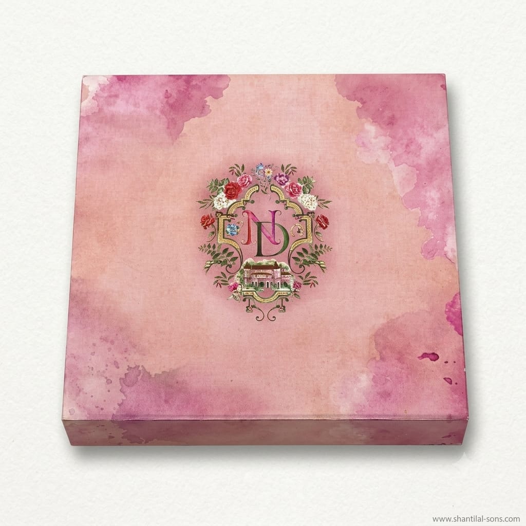 Luxury Pink Watercolour Box Wedding Invitation |SS-8094