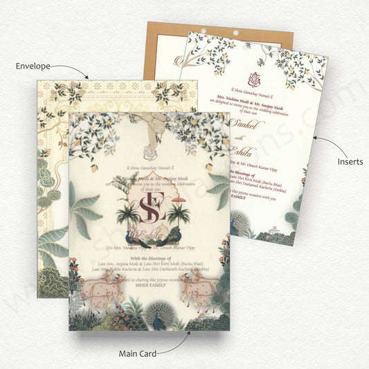 Pichwai Theme Wedding Card | SS - 8140