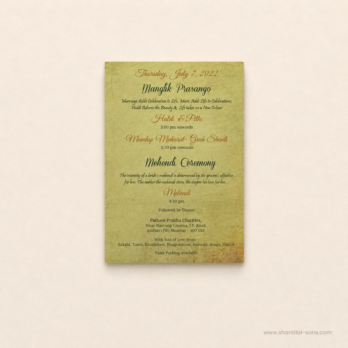 Traditional Wedding Invitation with Event Based Themed Inserts | SS - 8048