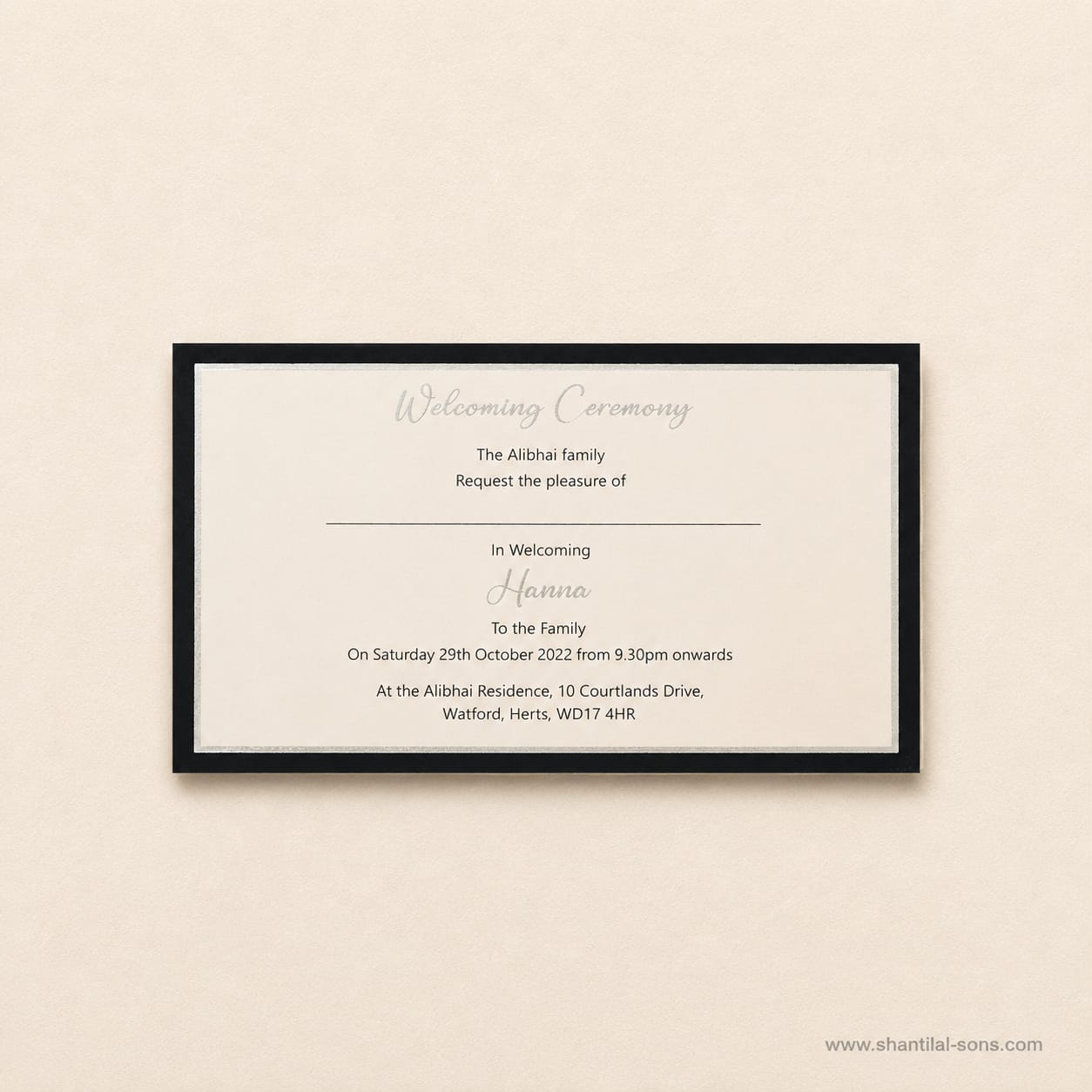 Elegant Raw Silk Card with Metal Name Embellishment | SS - 8034